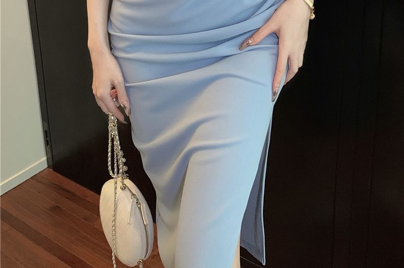 Plain Halter Maxi Neck Sheath Dress