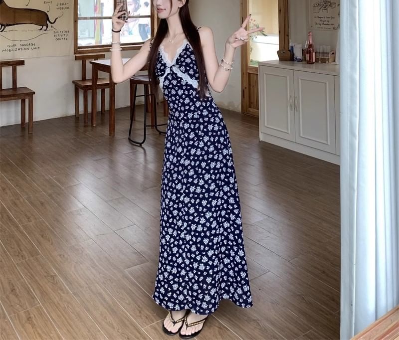 Dress Floral Maxi Print A-Line V-Neck Cardigan Sleeveless /