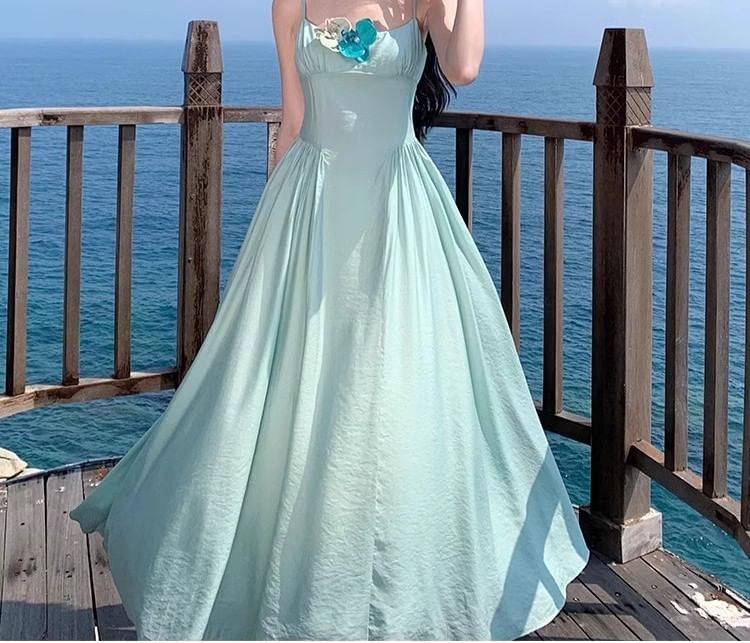 Accent Dress Spaghetti Maxi A-Line Strap Floral