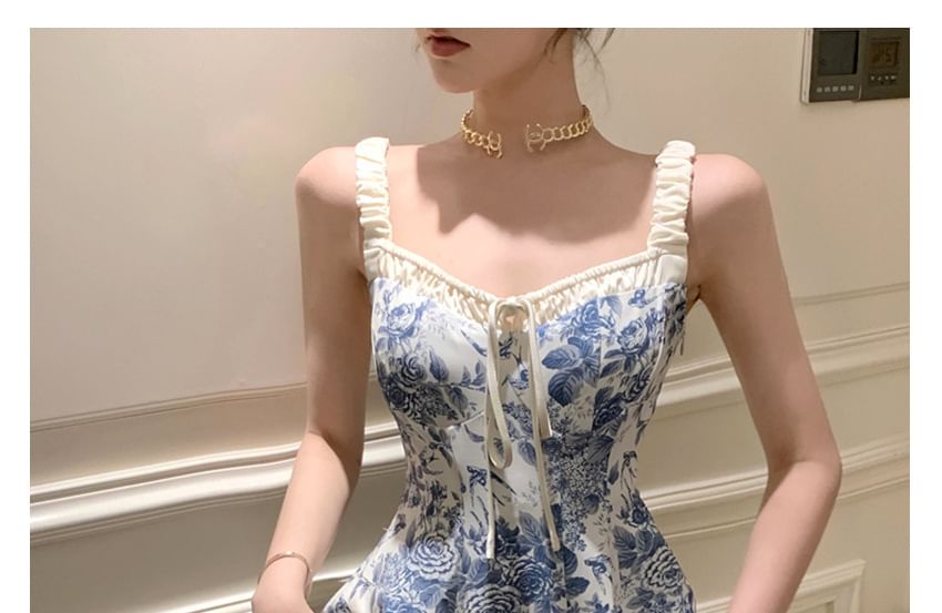 Print A-Line V-Neck Maxi Floral Dress Sleeveless