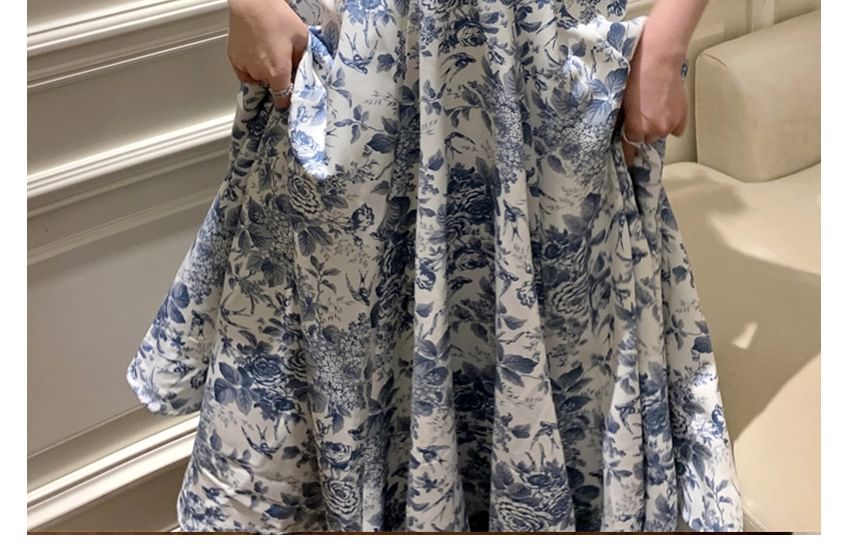 Print A-Line V-Neck Maxi Floral Dress Sleeveless