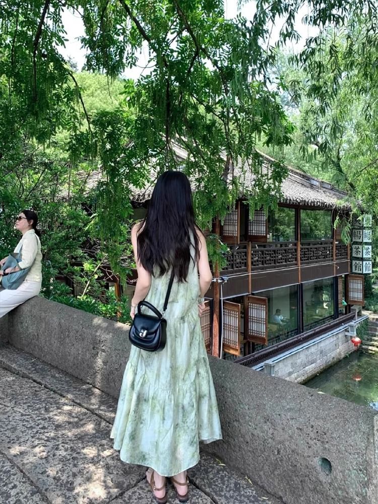 A-Line Dress Print Sleeveless Maxi