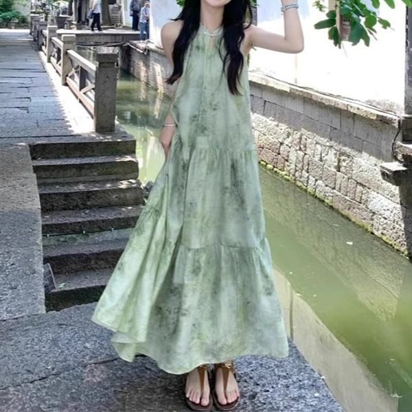 A-Line Dress Print Sleeveless Maxi