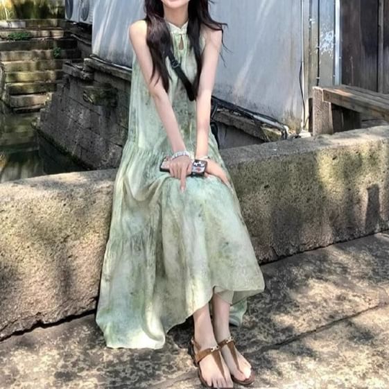 A-Line Dress Print Sleeveless Maxi