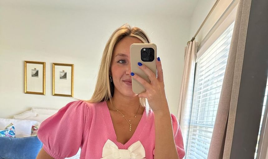 Tone Knit V-Neck Top Crop Accent Bow Two Puff-Sleeve