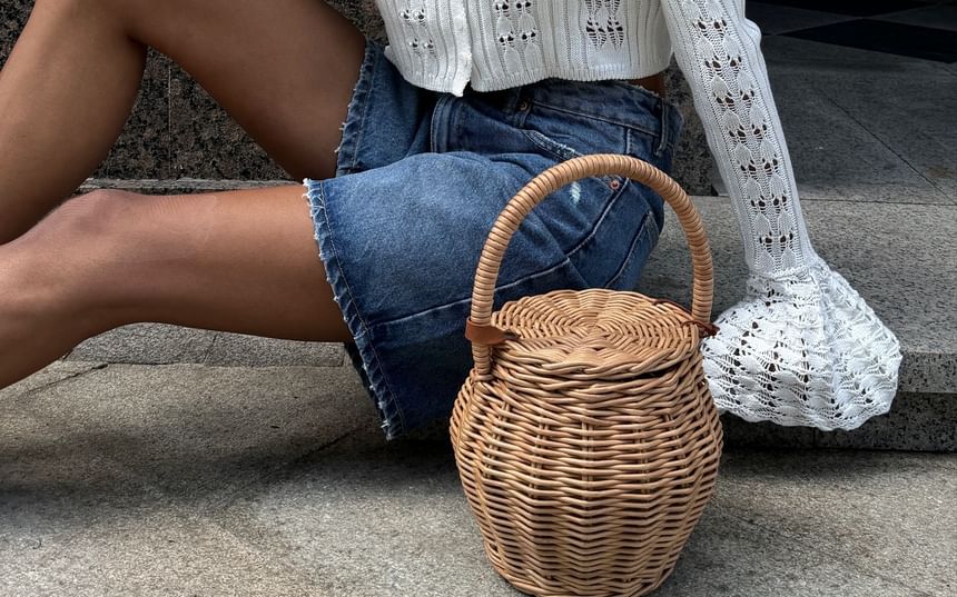 Cardigan Perforated Crop Flared-Cuff Button-Up Plain V-Neck