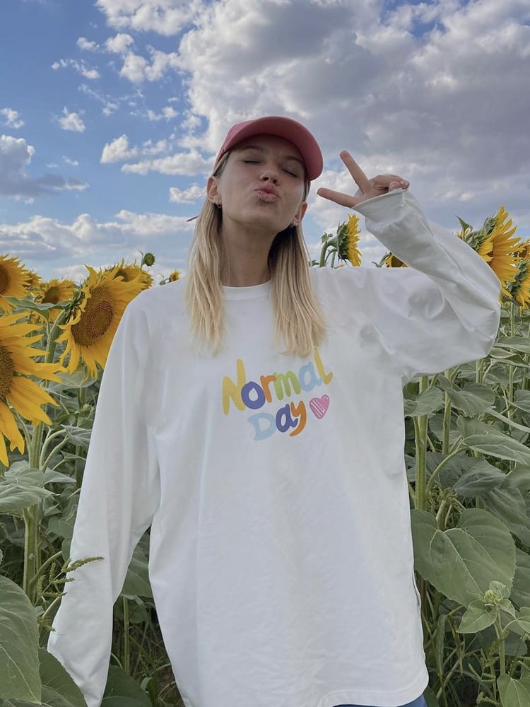 T-Shirt Crew Long-Sleeve Print Lettering Neck