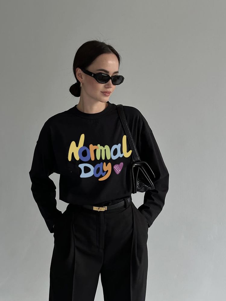 T-Shirt Crew Long-Sleeve Print Lettering Neck