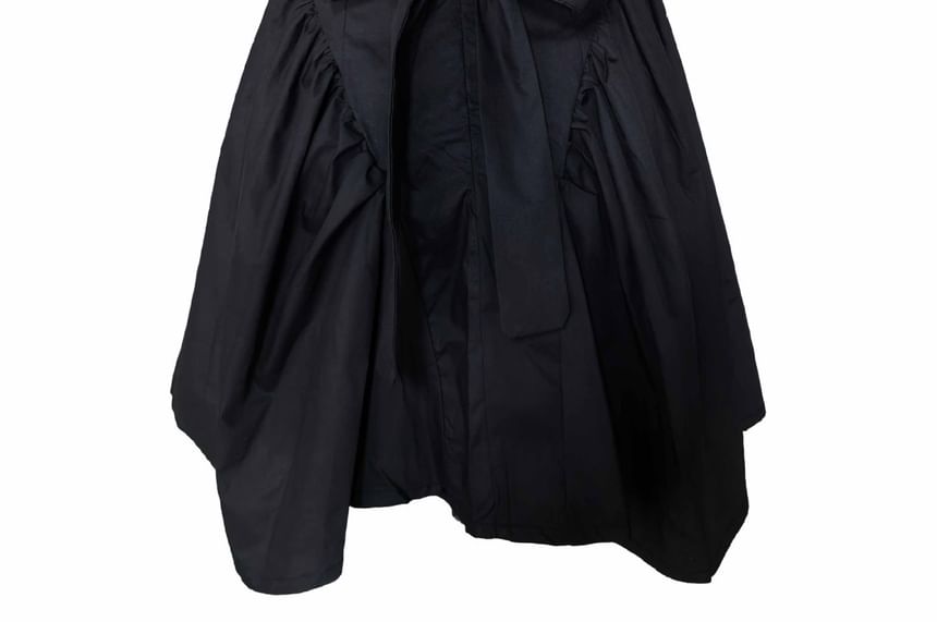 A-Line Neck Square Tie Plain Waist Back Open Mini Dress Sleeveless