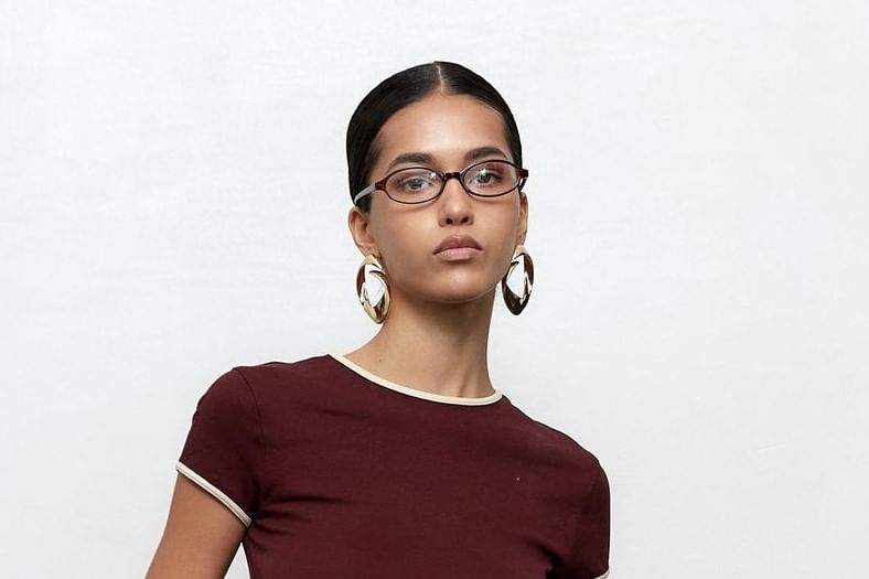 Contrast Slim Crew Tee Neck Short-Sleeve Trim Crop Fit