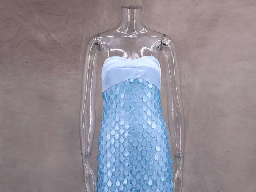 Strapless Maxi Lace Sequin Sheath Dress