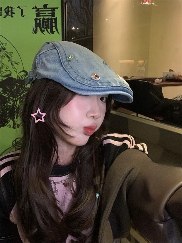 Embellished Flat Cap Denim
