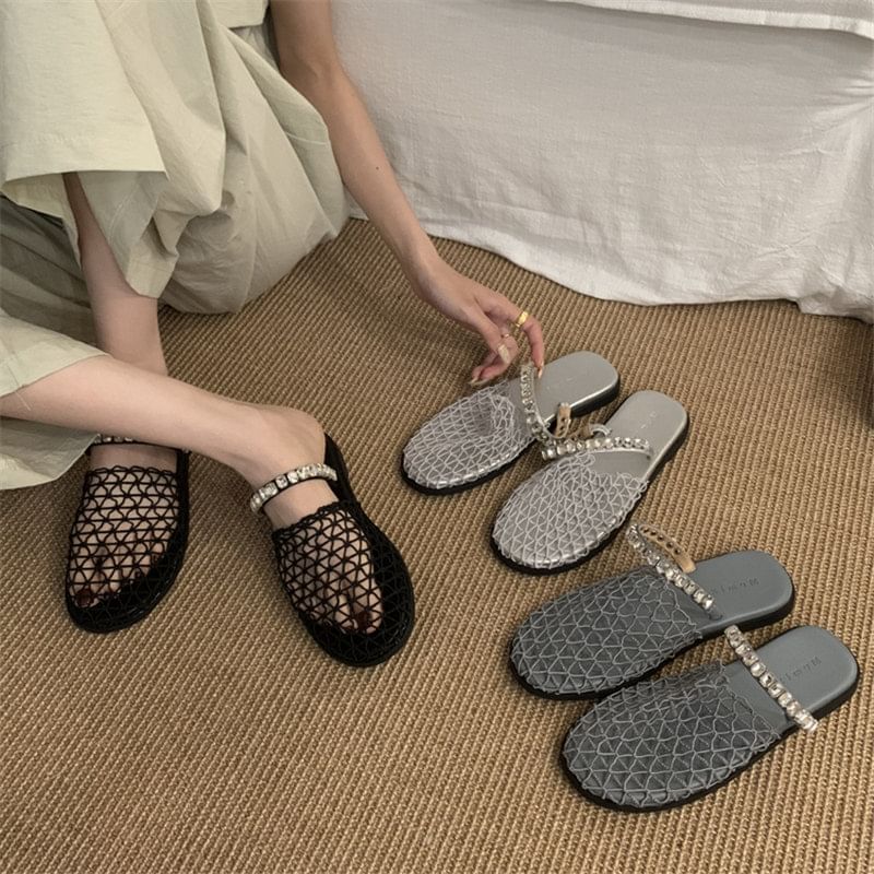 Mesh Rhinestone Mules