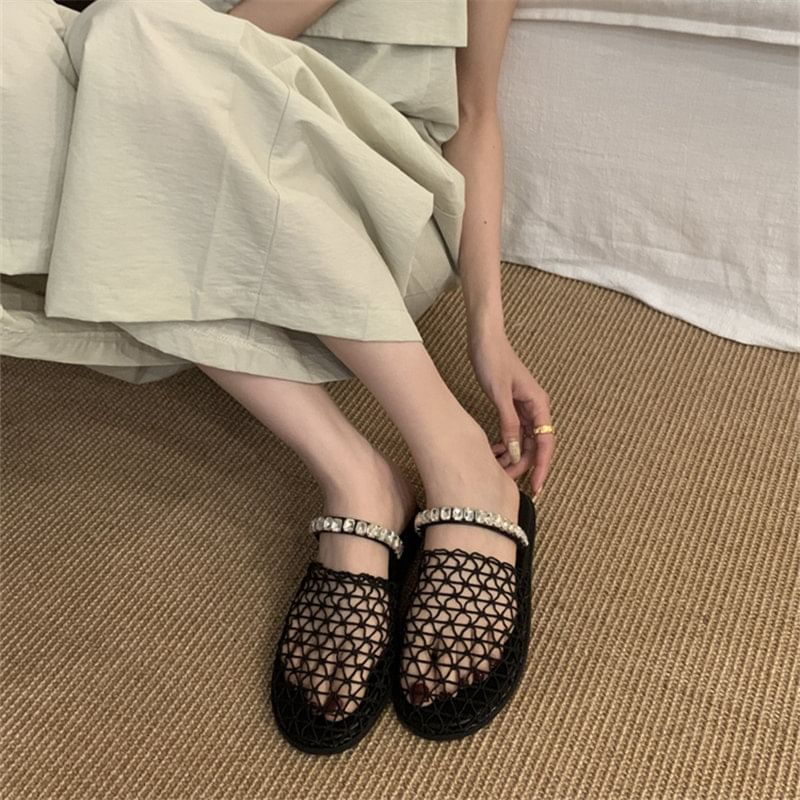 Mesh Rhinestone Mules