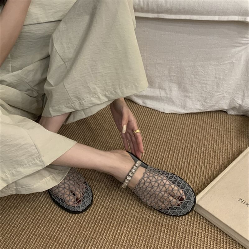 Mesh Rhinestone Mules