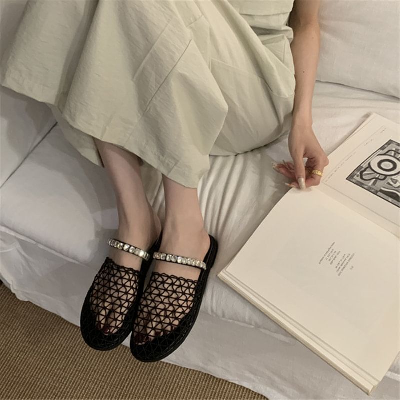 Mesh Rhinestone Mules