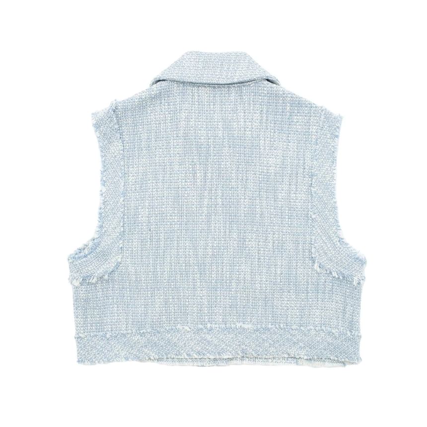 Collared Tweed Button-Up Crop Vest