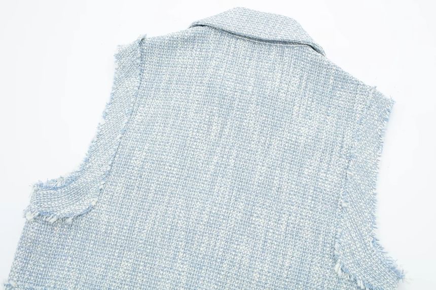 Collared Tweed Button-Up Crop Vest