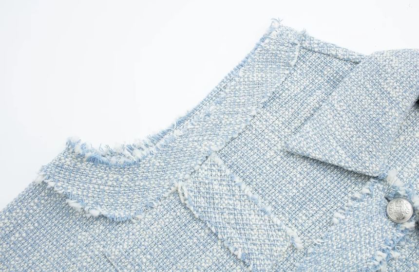 Collared Tweed Button-Up Crop Vest