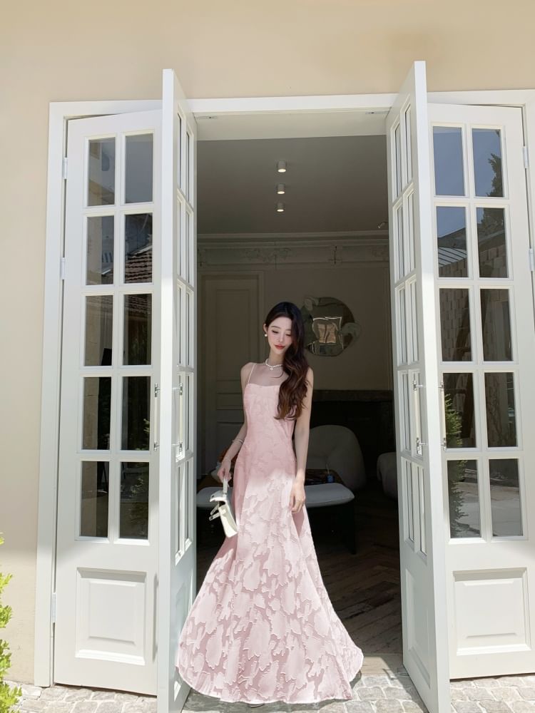 Spaghetti Strap Lace Maxi A-Line Dress