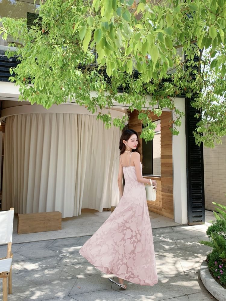 Spaghetti Strap Lace Maxi A-Line Dress