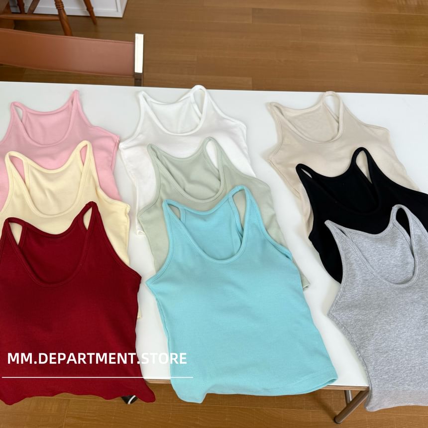 Top Tank Plain Knit Neck Scoop