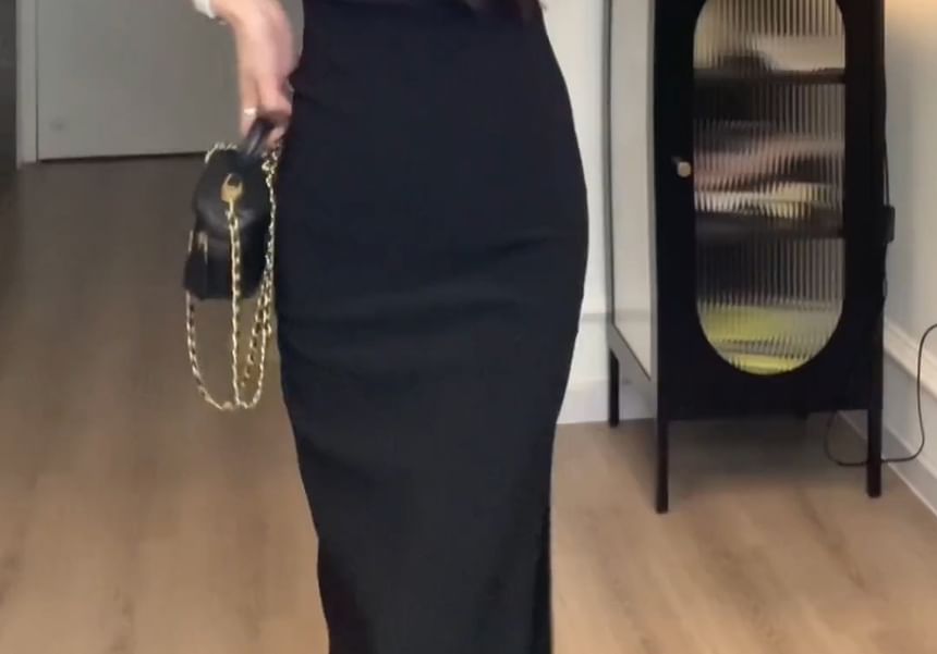 Spaghetti Strap Plain Midi Sheath Dress