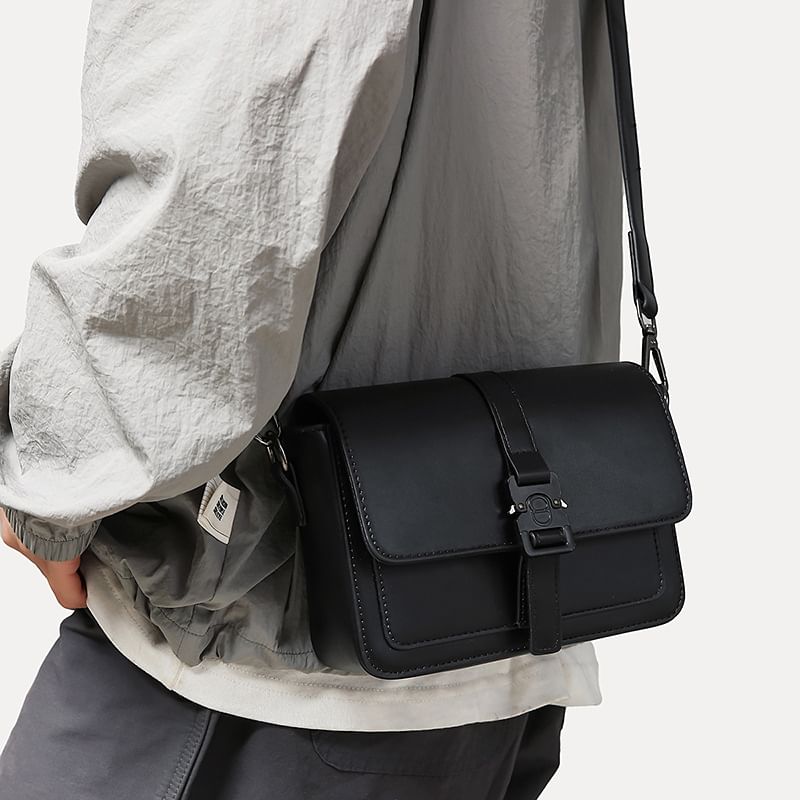 Leather Buckled Satchel Faux