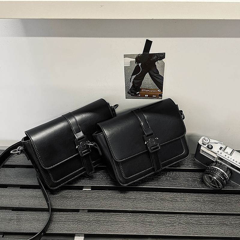 Leather Buckled Satchel Faux