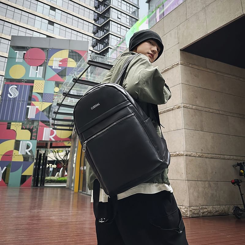 Lettering Leather Faux Backpack