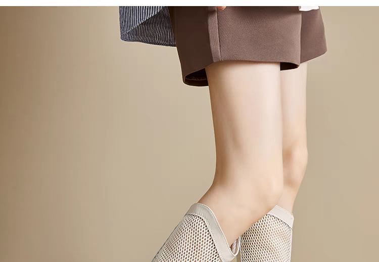 Heel Platform Block Boots Mesh Plain Tall