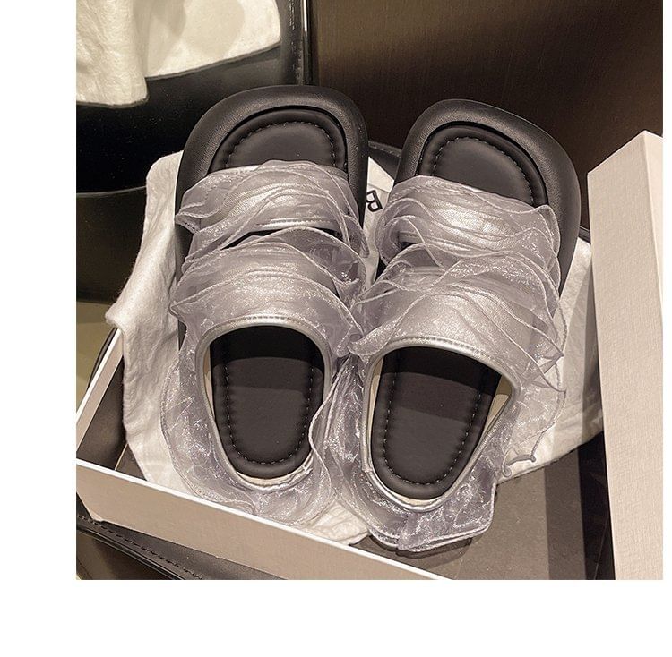 Slide Trim Ruffle Sandals Platform