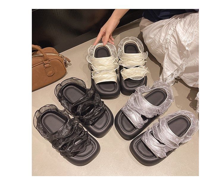 Slide Trim Ruffle Sandals Platform