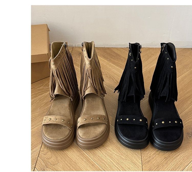 Platform Short Studded Boots Plain