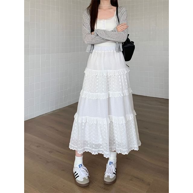 Spaghetti Strap Ruffled Midi A-Line Tiered Dress