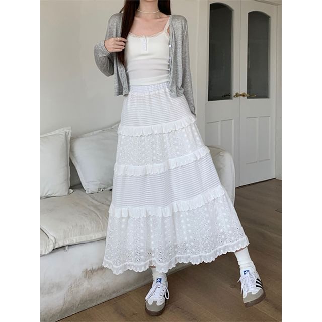 Spaghetti Strap Ruffled Midi A-Line Tiered Dress