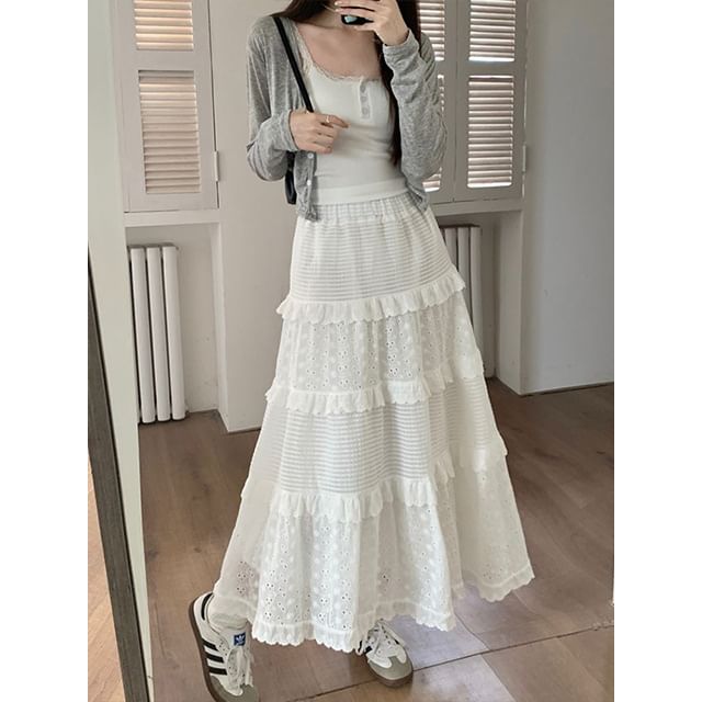 Spaghetti Strap Ruffled Midi A-Line Tiered Dress