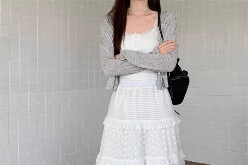 Spaghetti Strap Ruffled Midi A-Line Tiered Dress