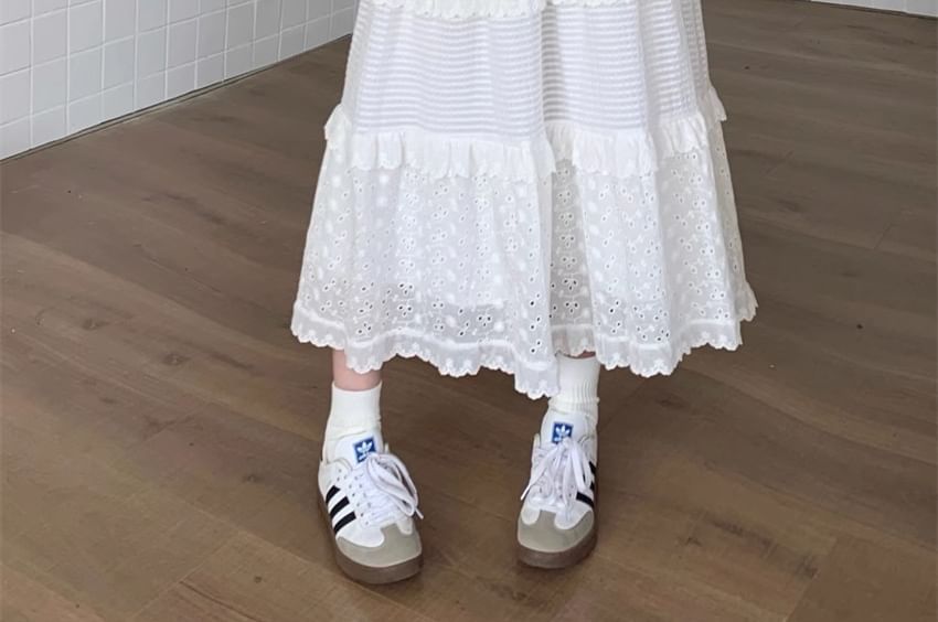 Spaghetti Strap Ruffled Midi A-Line Tiered Dress