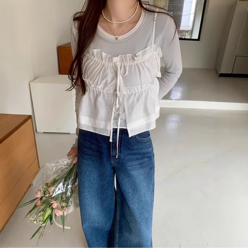 Ruffled Plain Tie-Front Cami Top