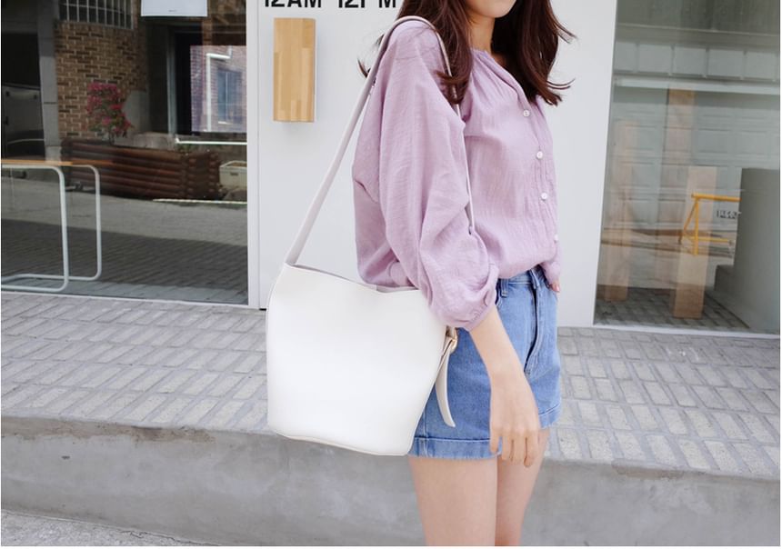 Button-Up Plain V-Neck Shirt