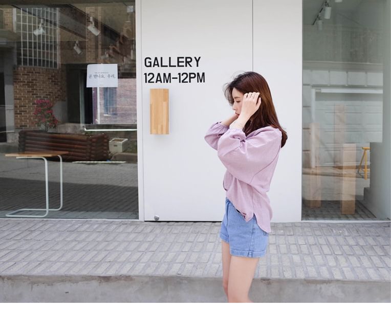 Button-Up Plain V-Neck Shirt