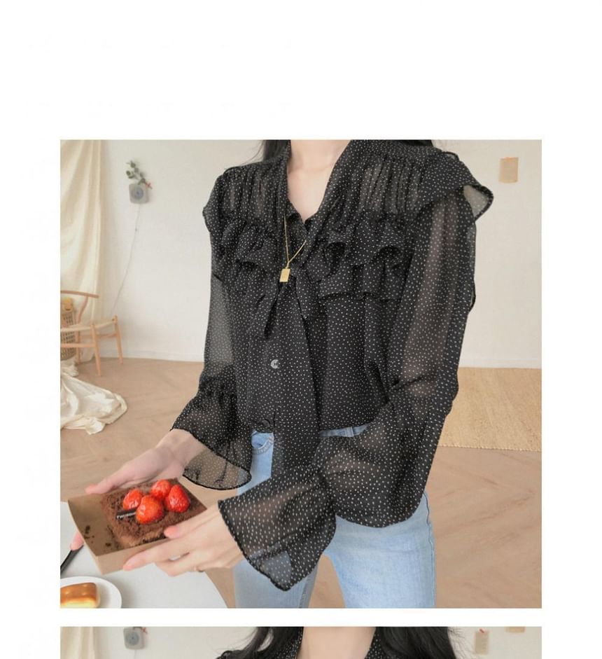 Dotted Ruffled Puff-Sleeved Blouse