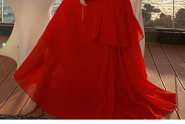 Spaghetti Strap Plain Tiered Maxi A-Line Dress