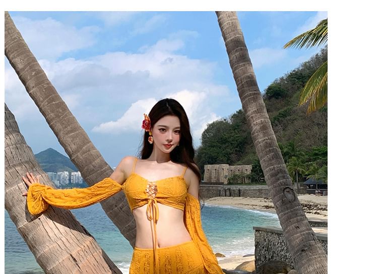 Cold-Shoulder Cutout Lace-Up Crop Top & Slit High-Waist Maxi Skirt Set