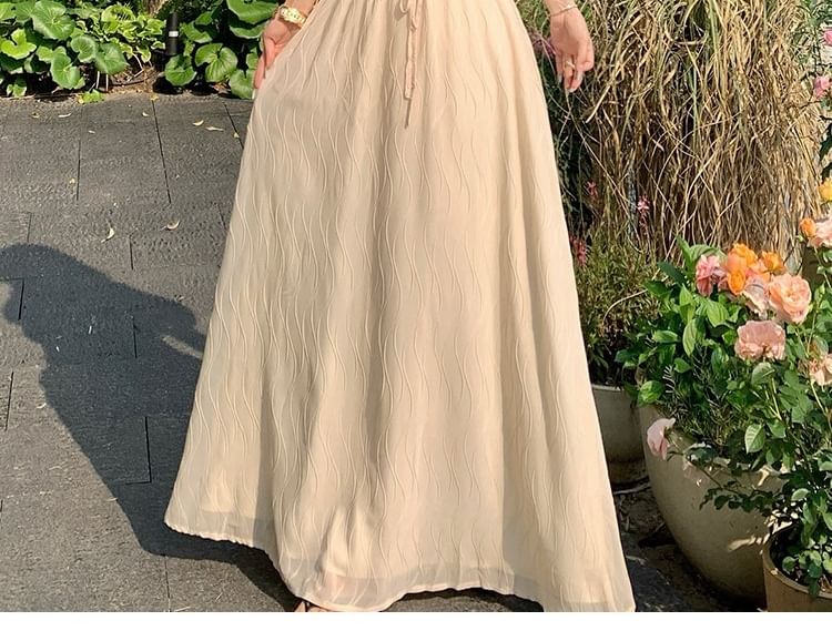 Off-Shoulder Puff-Sleeved Cropped Top & Drawstring Maxi A-Line Skirt Set