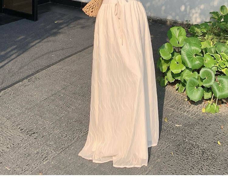 Off-Shoulder Puff-Sleeved Cropped Top & Drawstring Maxi A-Line Skirt Set