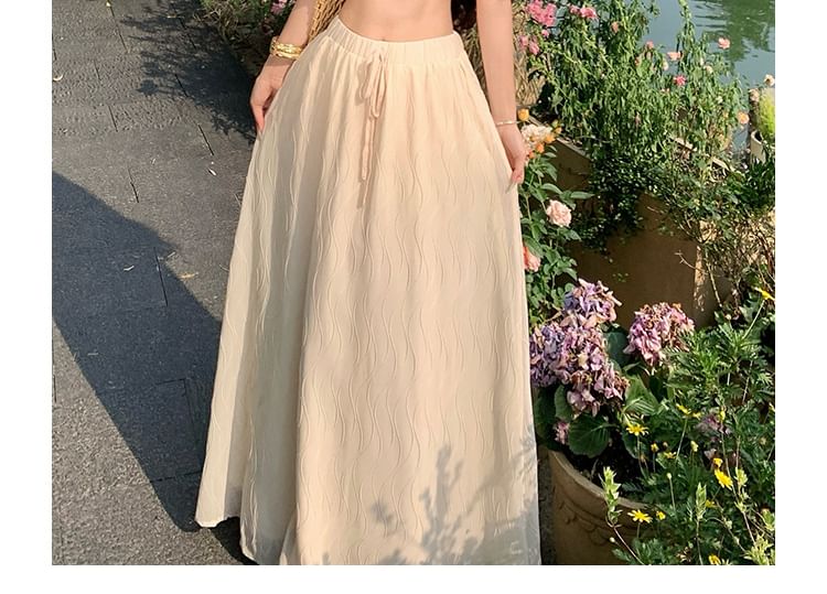 Off-Shoulder Puff-Sleeved Cropped Top & Drawstring Maxi A-Line Skirt Set