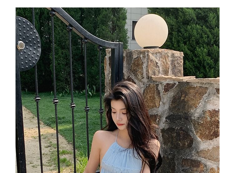 Tiered High-Waisted Maxi Pencil Skirt & Plain Halter Camisole Top Set