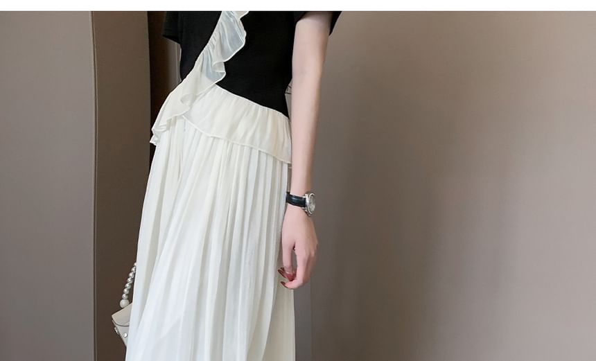 Ruffle-Trimmed Crew Neck Top with Wide-Leg Pants Set